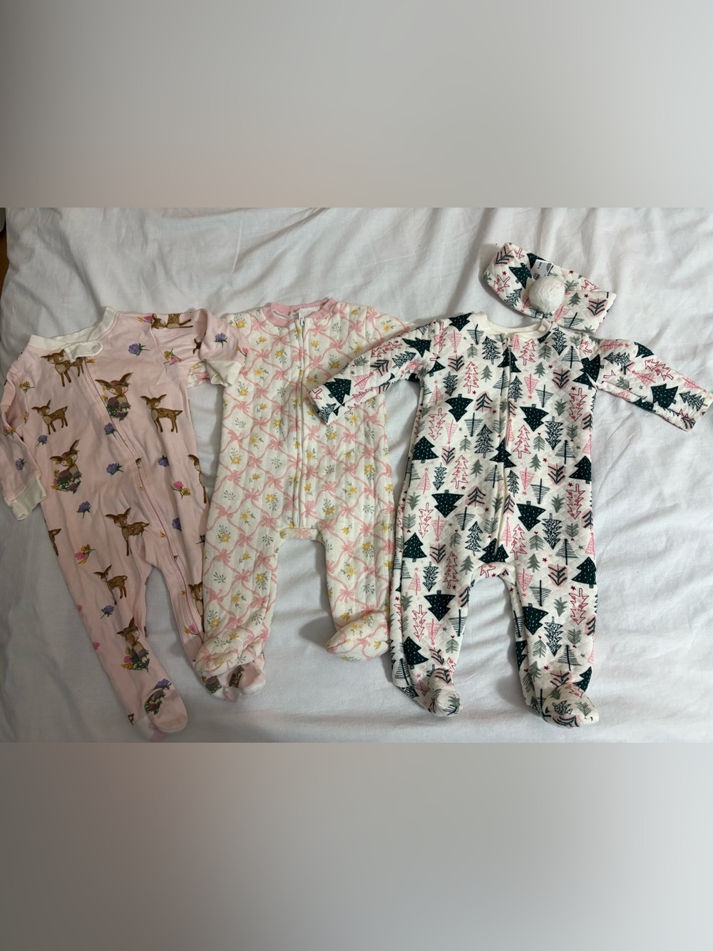 Bundle of 3 - Baby 3-6 months One-Piece Footed Pajama - Pink and White Floral